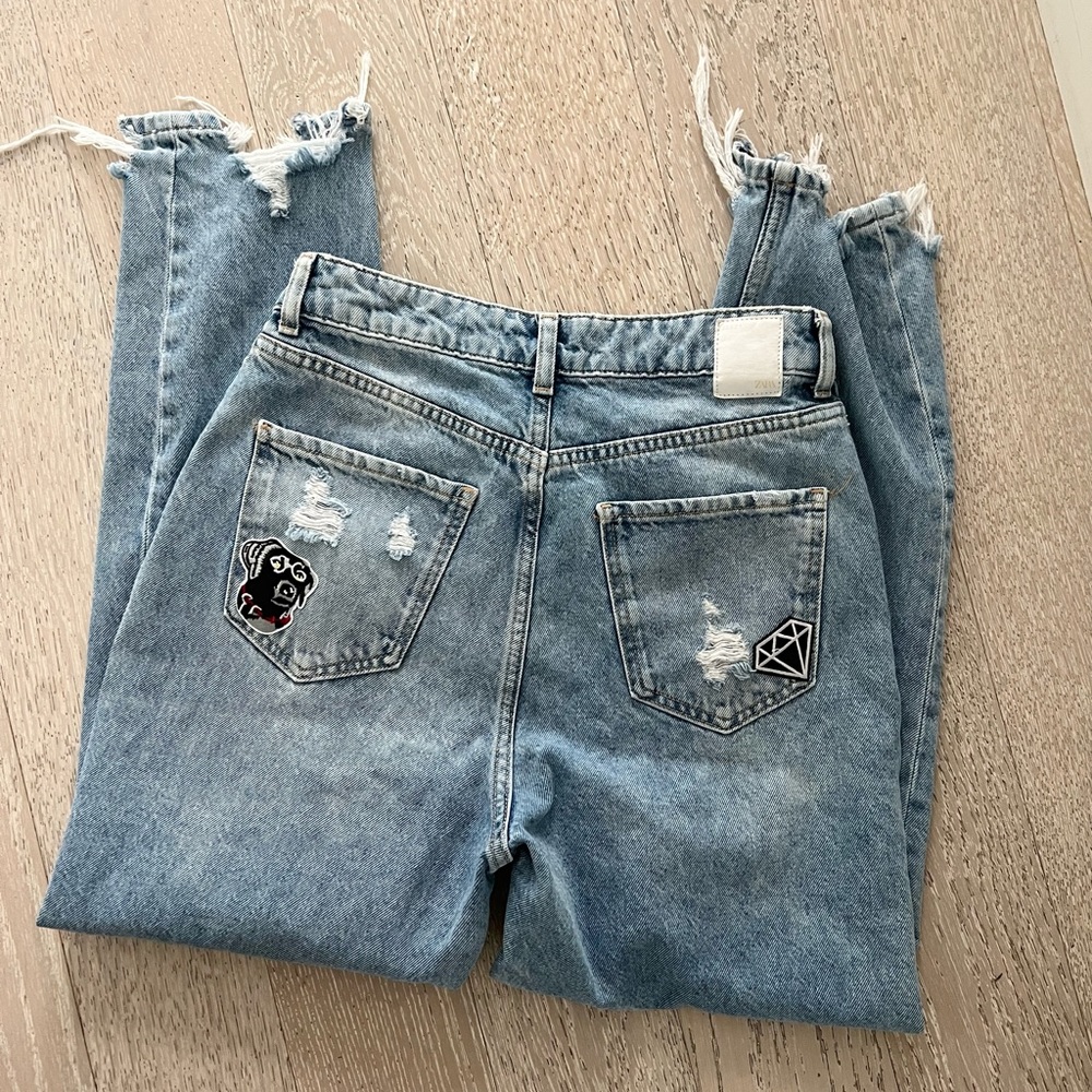 Upcycled β¨ Zara | High Rise Distressed Boyfriend Jeans w/ Patches | 6 - Picture 5 of 7